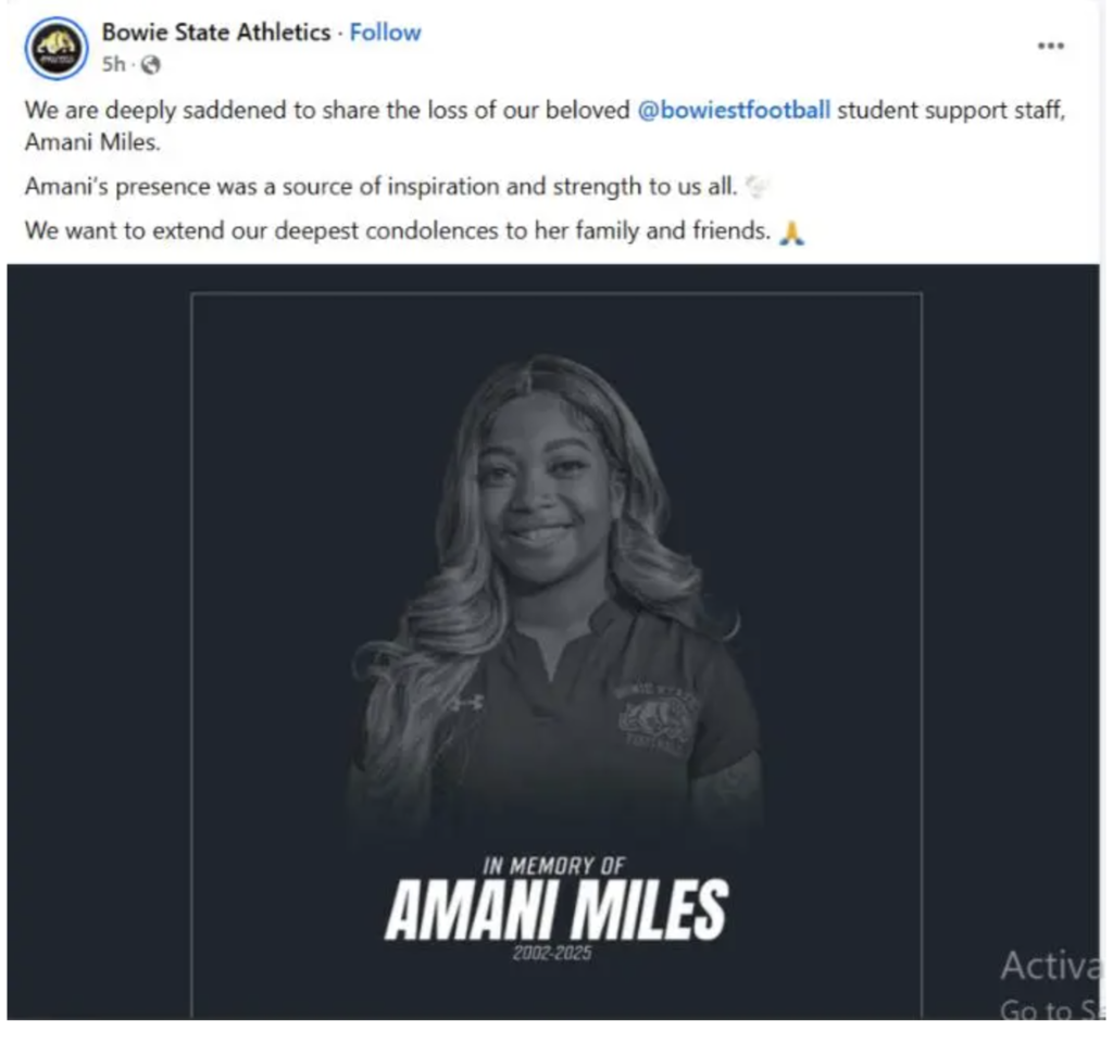 Amani-Miles-1024x960 Amani Miles, Bowie State Football Student Support Staff Member Dead; Obituary, Cause Of Death